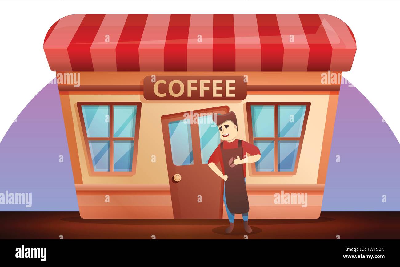 Street coffee shop concept banner. Cartoon illustration of street coffee shop vector concept banner for web design Stock Vector