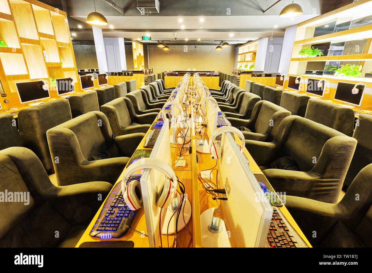 Modern Internet Cafe Interior Stock Photo 256342342 Alamy