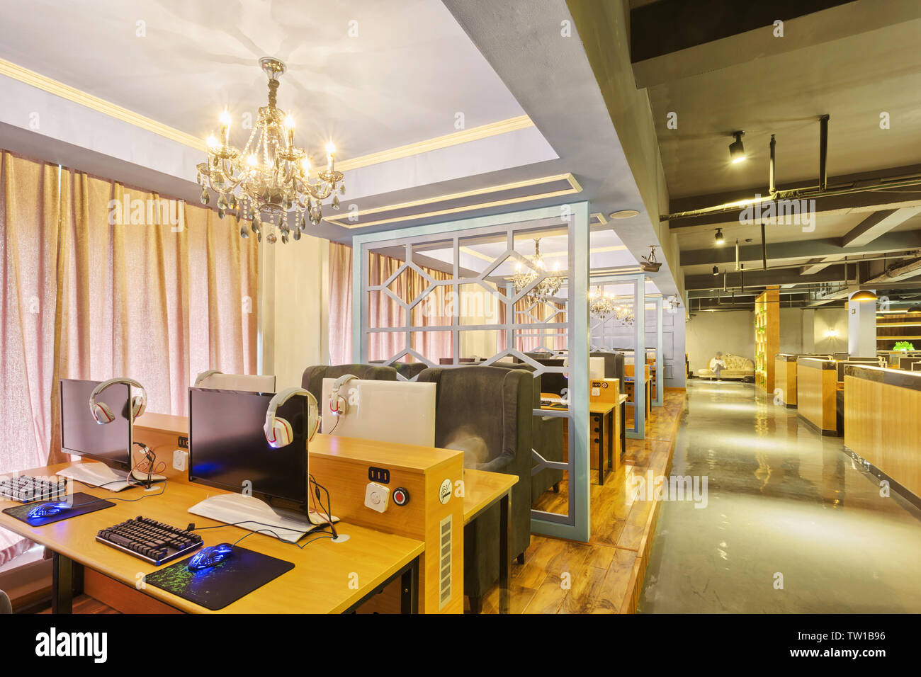Modern Internet Cafe Interior Stock Photo 256342386 Alamy