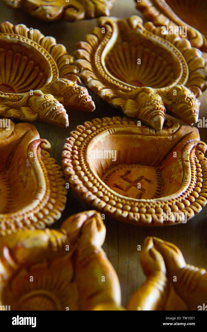 Close up of group of oil lamps Stock Photo