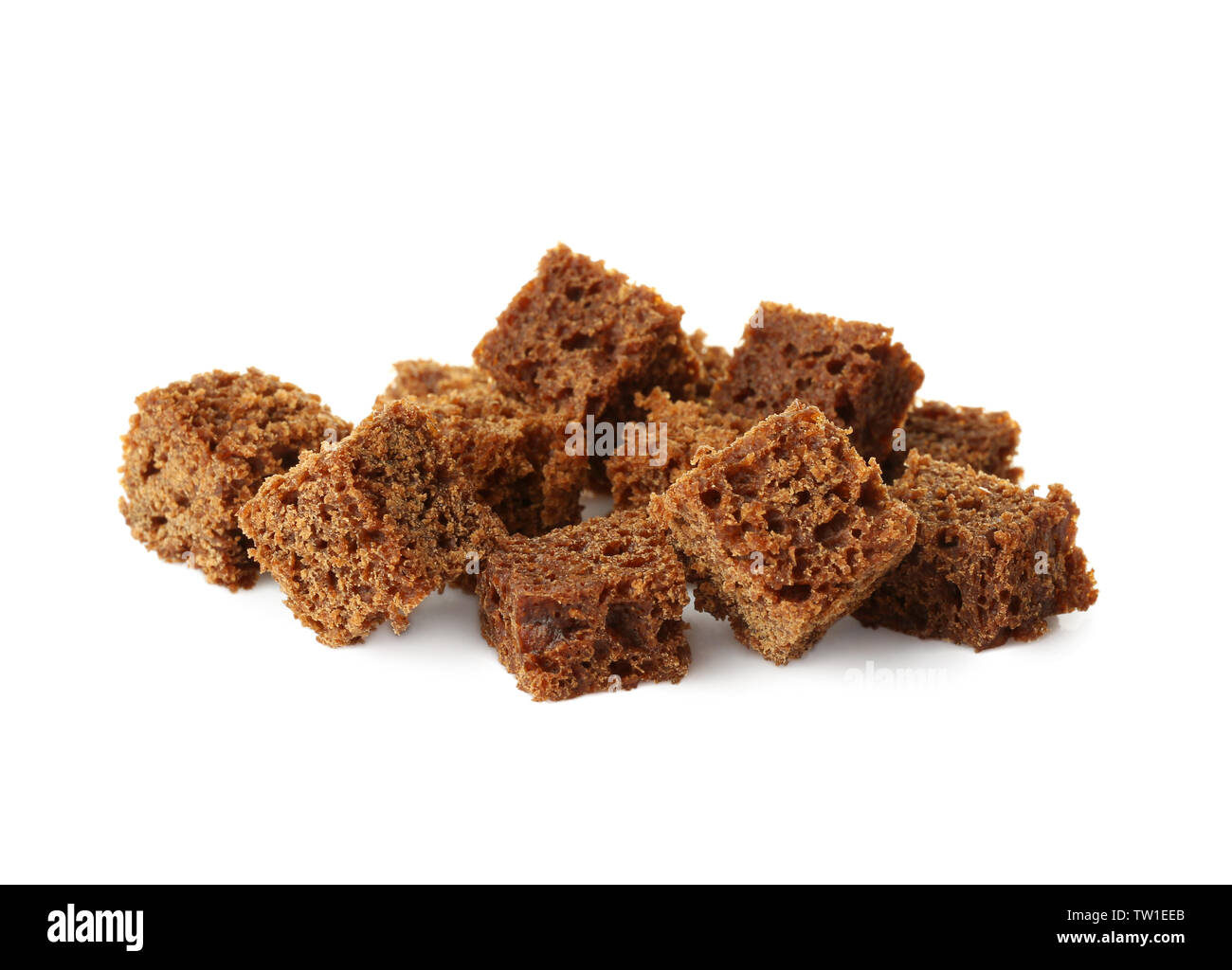 Brown bread pieces on white background Stock Photo