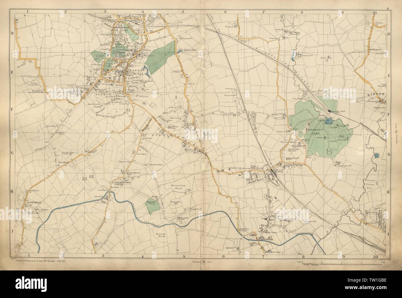 HARROW WEMBLEY BRENT Sudbury Greenford Kenton Northolt Alperton BACON 1900 map Stock Photo