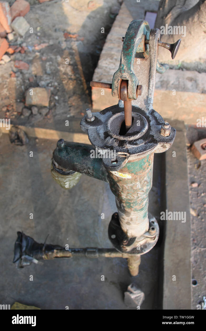 High angle view of a hand pump Stock Photo