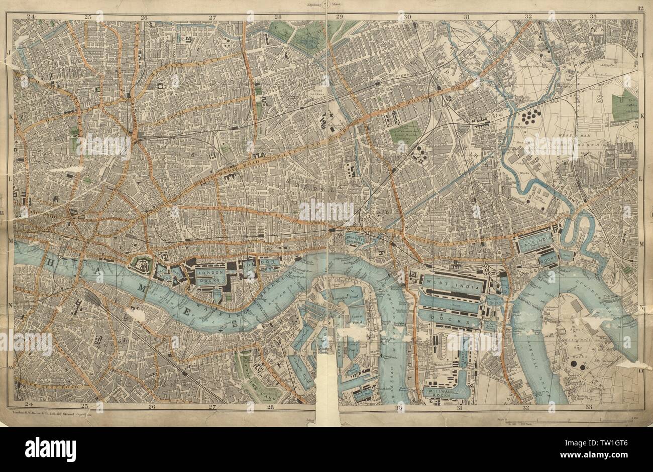 LONDON City East End Southwark Bethnal Green Shoreditch Docks BACON 1900 map Stock Photo