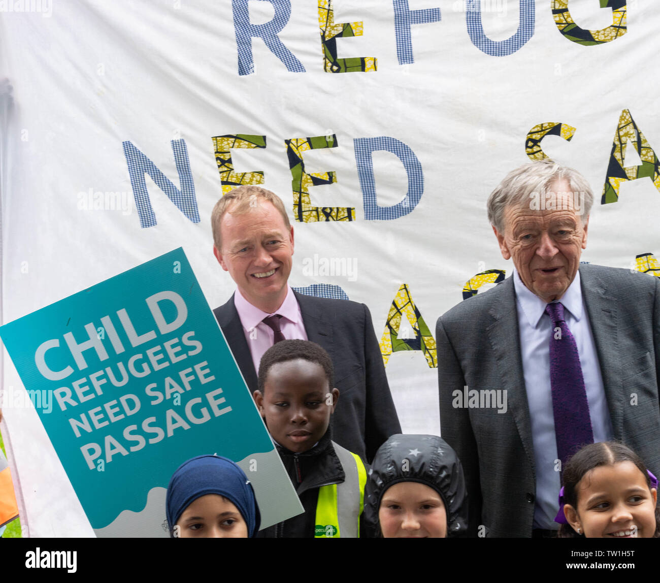 London 18th June 2019 Safe passage campaign; a campaign seeking to guarantee safe passage for unaccompaned refugee children  Pictured Tim Faron MP (ldft) Lord Dubs (right) Credit Ian Davidson/Alamy Live News Stock Photo