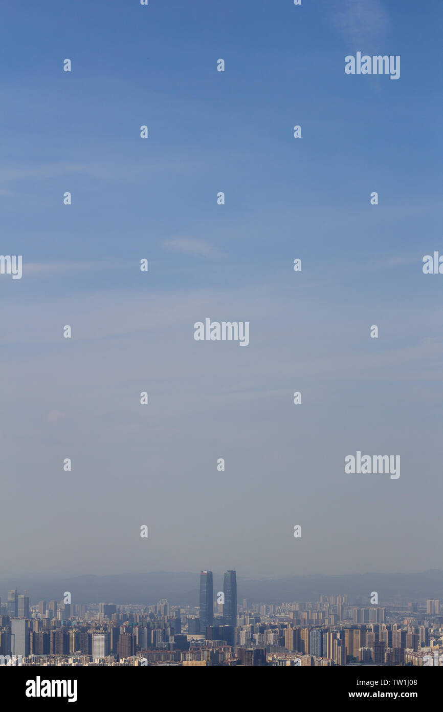 Polluted Chinese city with thick layer of smog Stock Photo