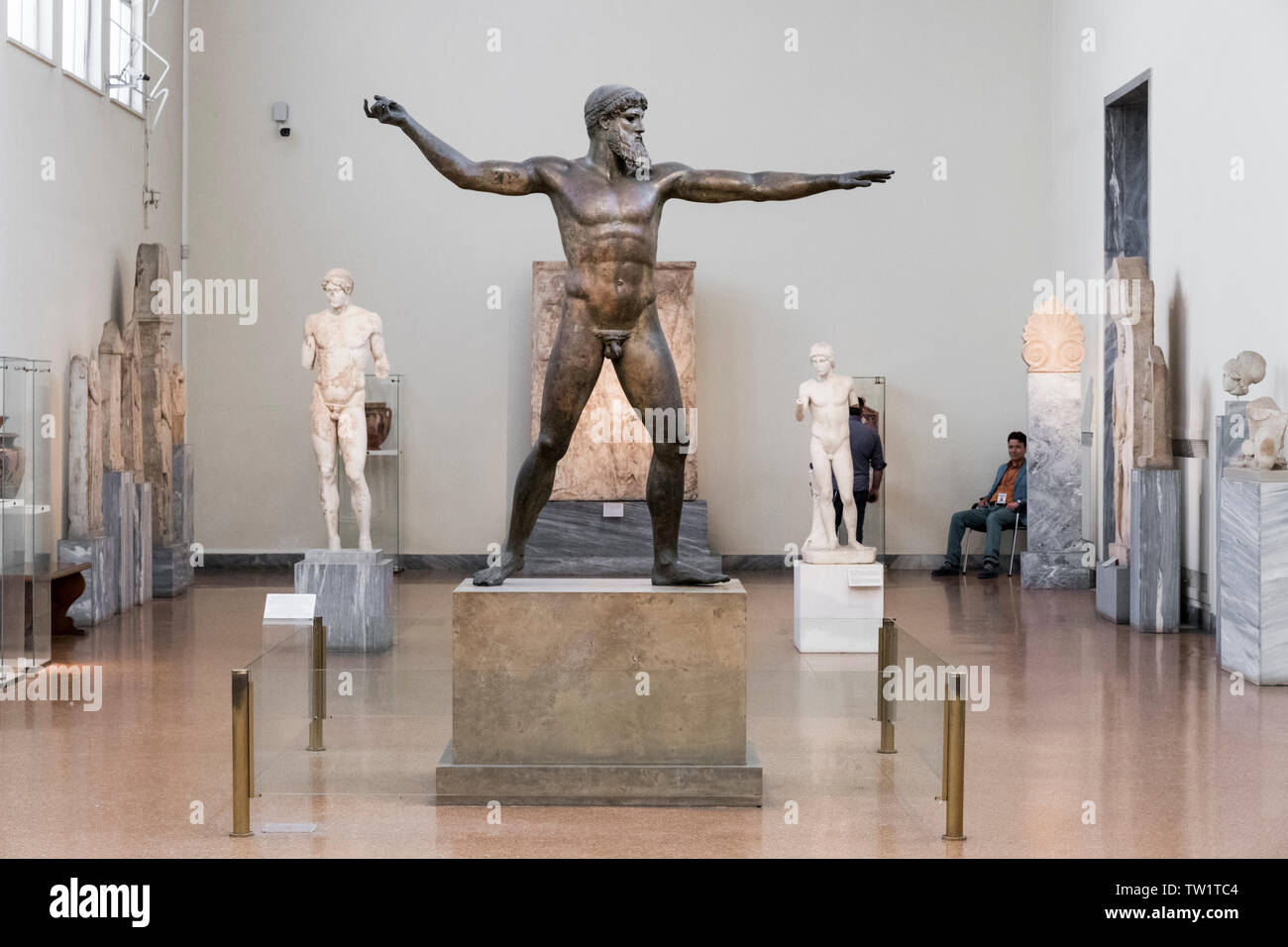 Athens, Greece. The Cape Artemision Bronze or God from the Sea, a major highlight in Athens Archaeological Museum Stock Photo