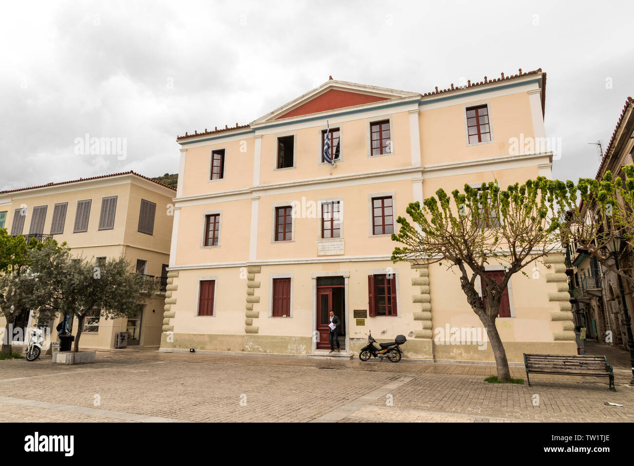 Nafplio, Greece. The Town Hall building in Platia Trion Navarchon (Three Admirals' Square) Stock Photo