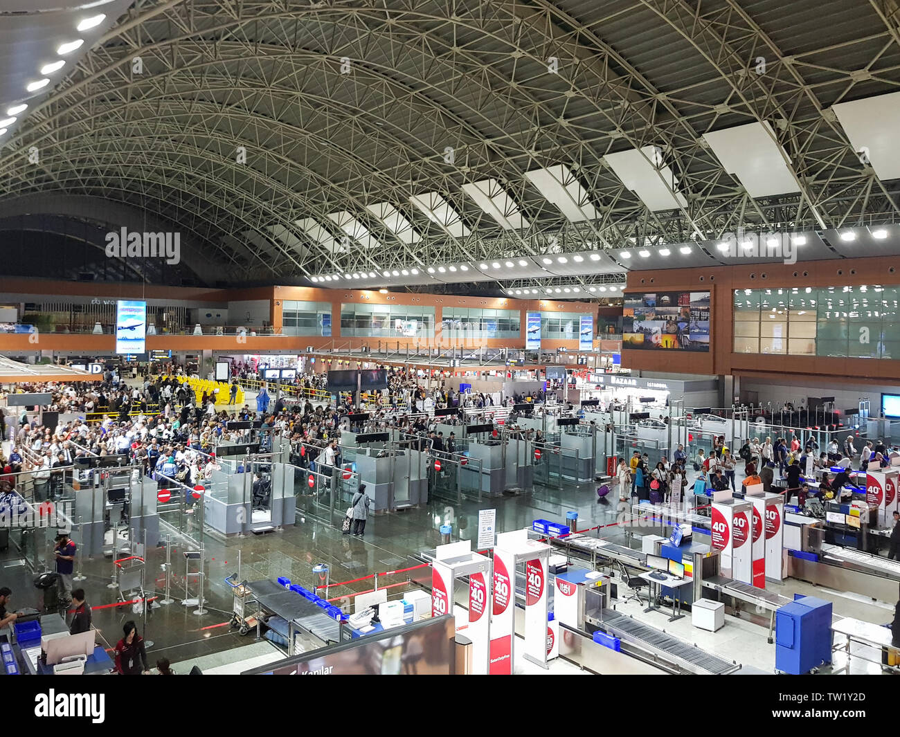 ISTANBUL, TURKEY - APRIL 30, 2019: Passport control and security check area in Istanbul Sabiha Gokcen International Airport. Stock Photo