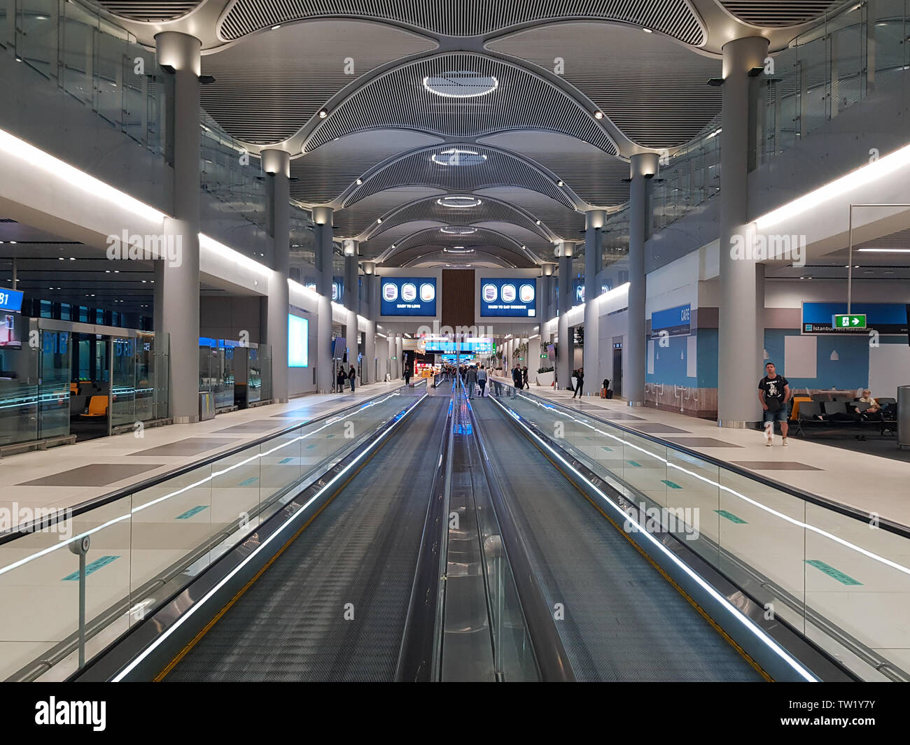 ISTANBUL, TURKEY -  JUNE 12, 2019: Modern interior of IGA Istanbul International Airport. Stock Photo