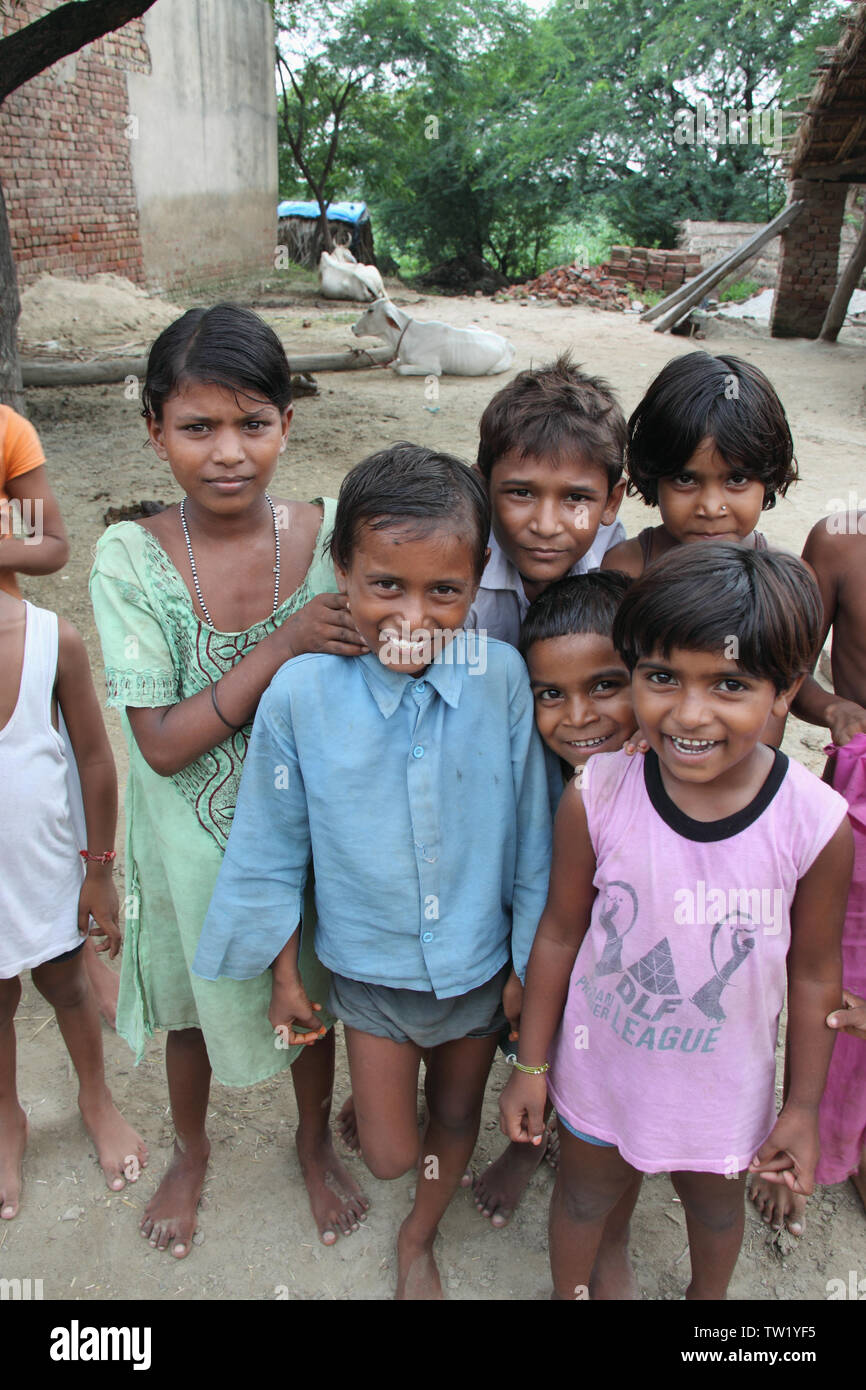 Group of children smiling, India Stock Photo