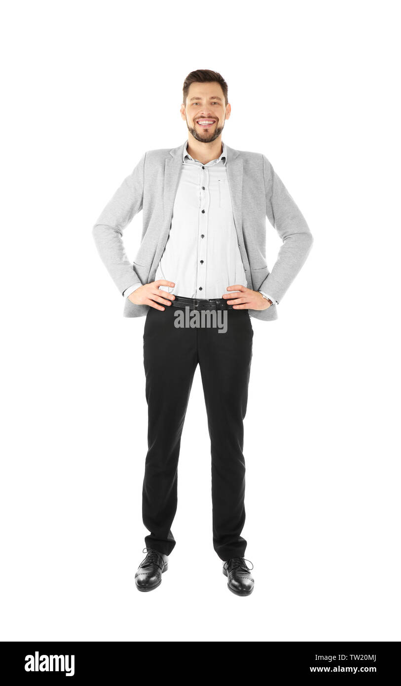 Handsome man in elegant suit on white background Stock Photo - Alamy