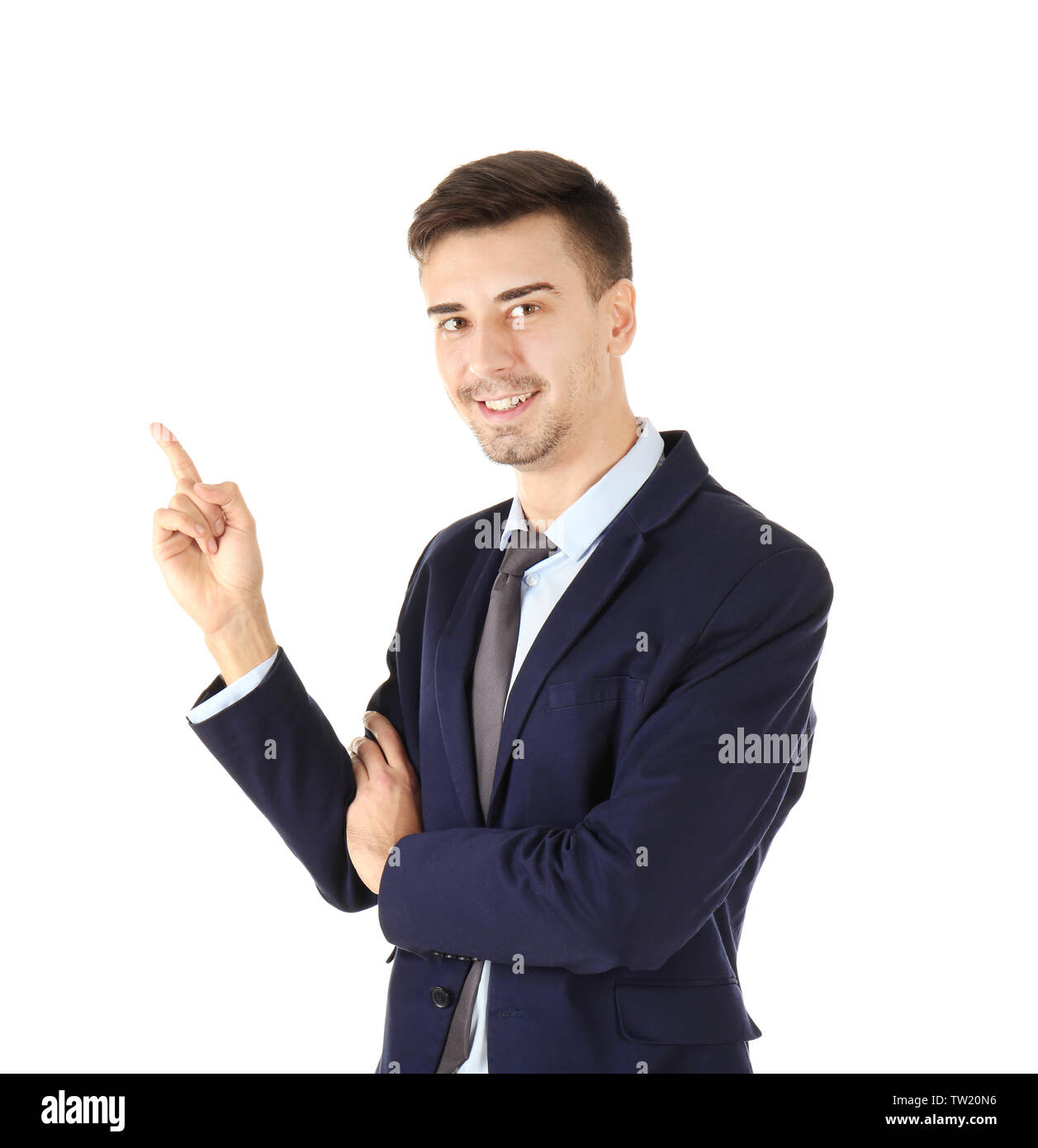 Handsome man in elegant suit on white background Stock Photo - Alamy