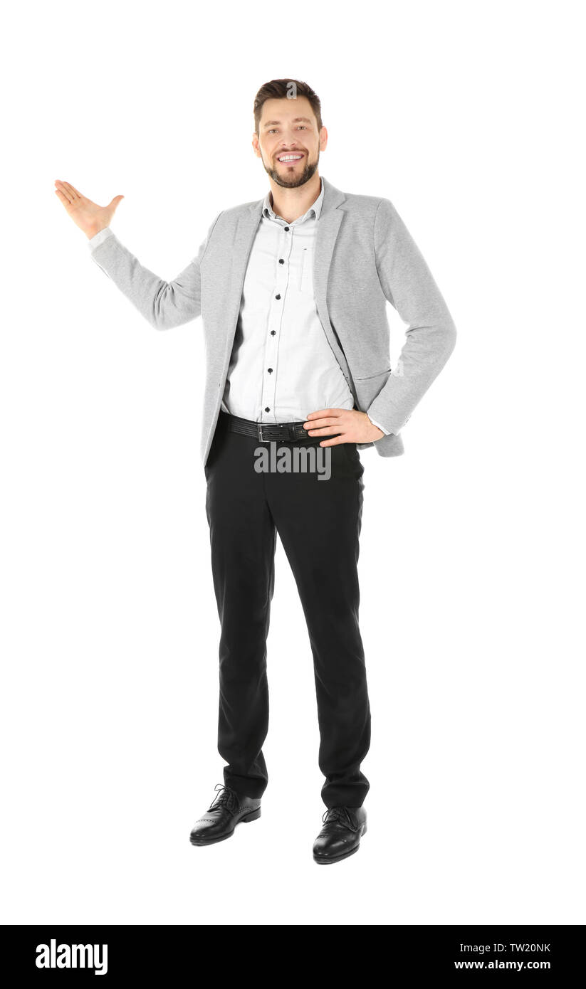 Handsome man in elegant suit on white background Stock Photo - Alamy