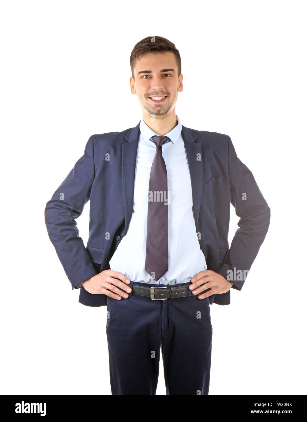 Handsome man in elegant suit on white background Stock Photo - Alamy