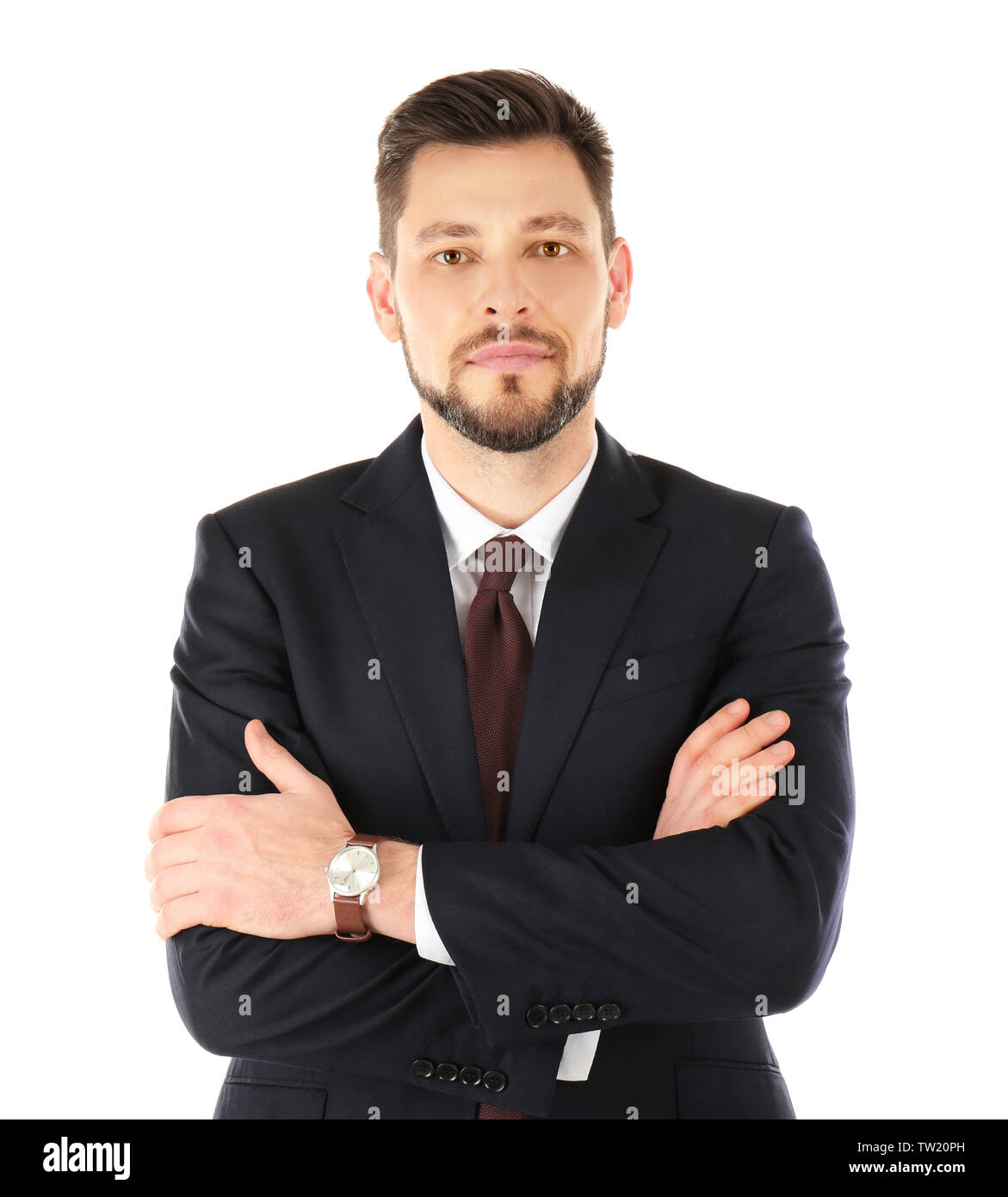 Handsome man in elegant suit on white background Stock Photo - Alamy
