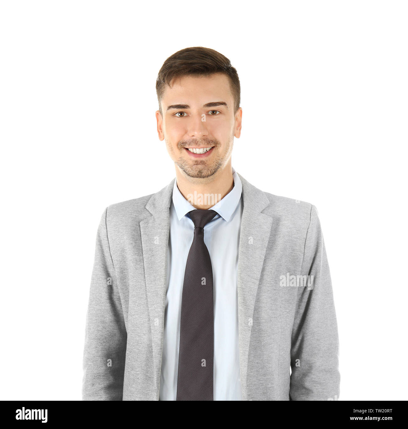 Handsome man in elegant suit on white background Stock Photo - Alamy