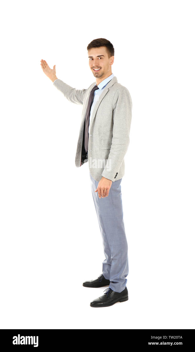 Handsome man in elegant suit on white background Stock Photo - Alamy