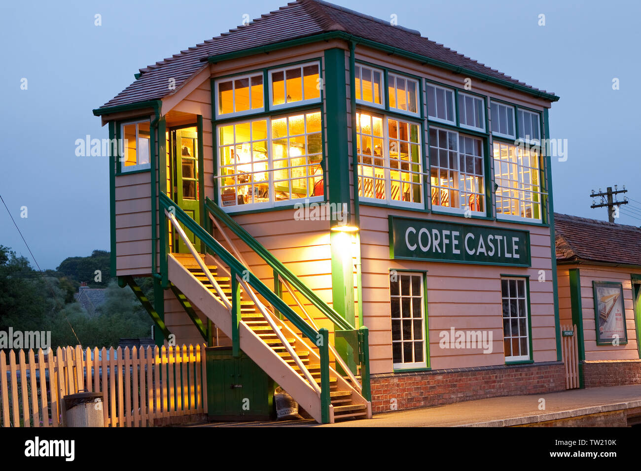 A signal box of the Swanage Steam Railway at Corfe castle in Dorset, England Stock Photo