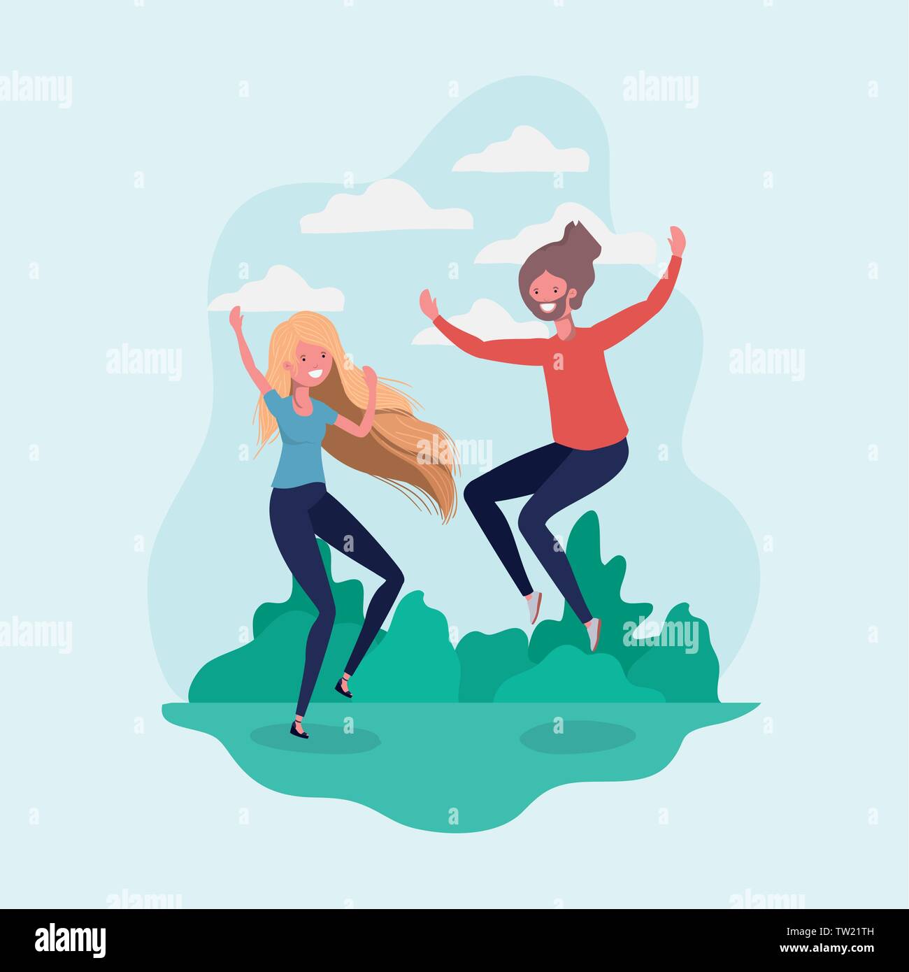 Boy and girl jumping in the park design Stock Vector Image & Art - Alamy