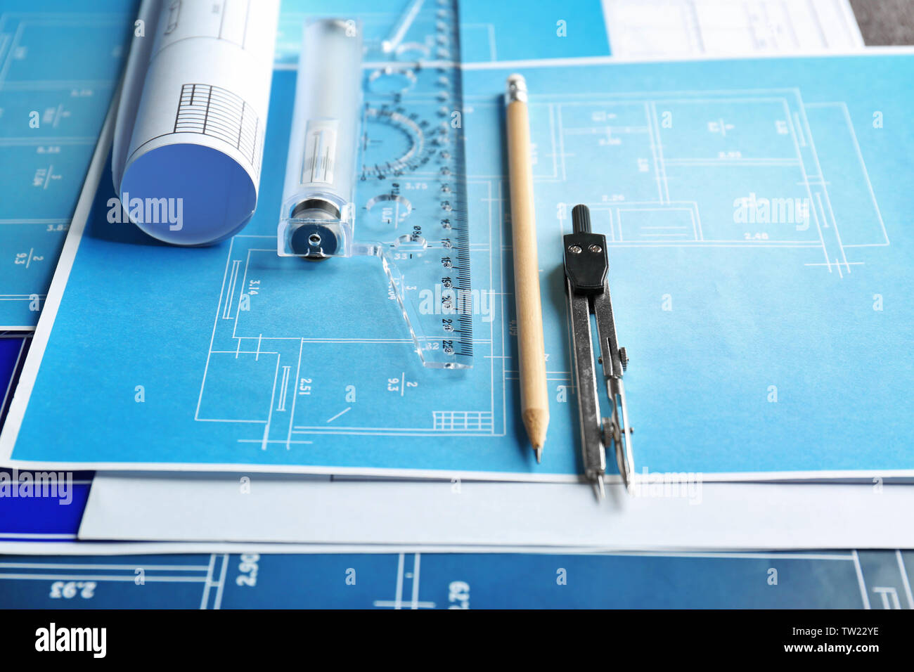 Different kinds of engineering tools on construction drawings ...