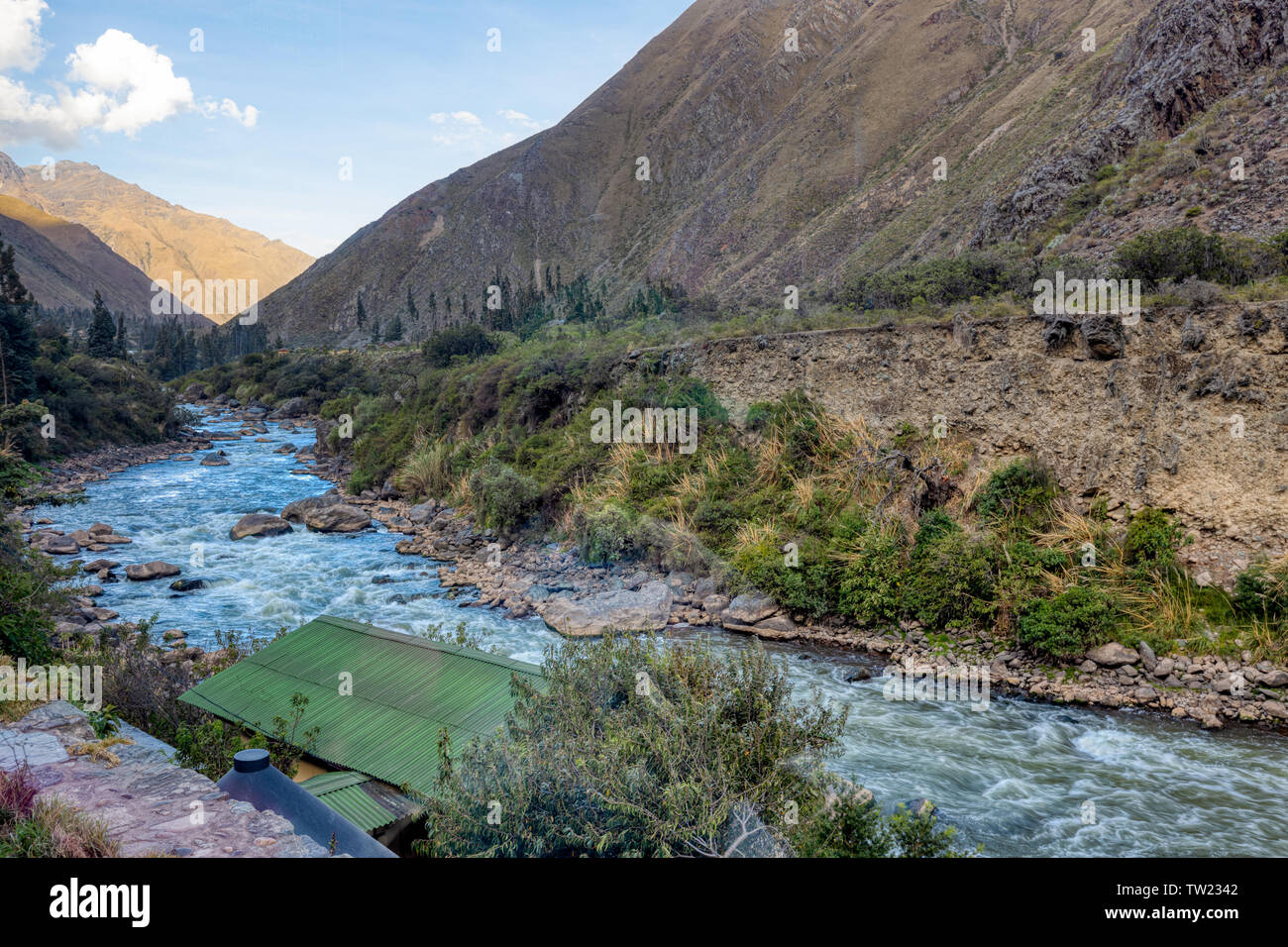 Urubamba or Vilcanota River running alongside the Inca Trail to Machu Picchu, near Cusco, in the Andes of Peru Stock Photo