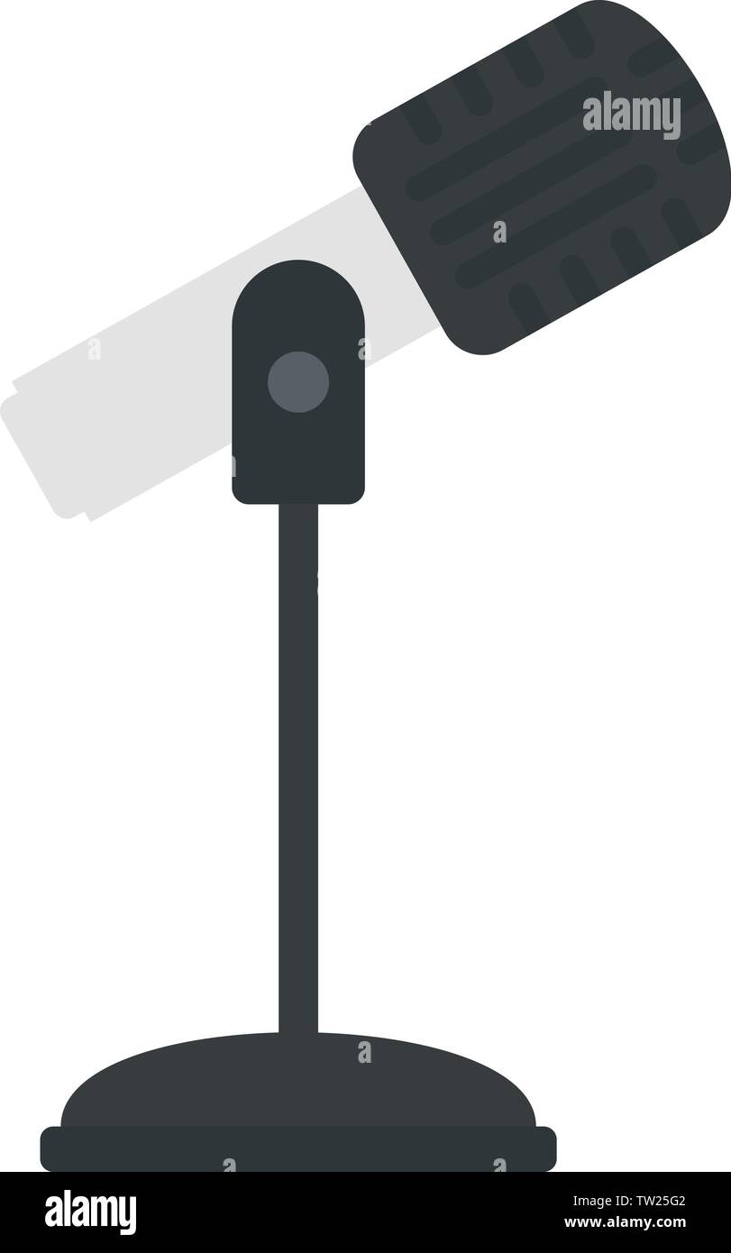 Microphone on stand icon. Flat illustration of microphone on stand ...