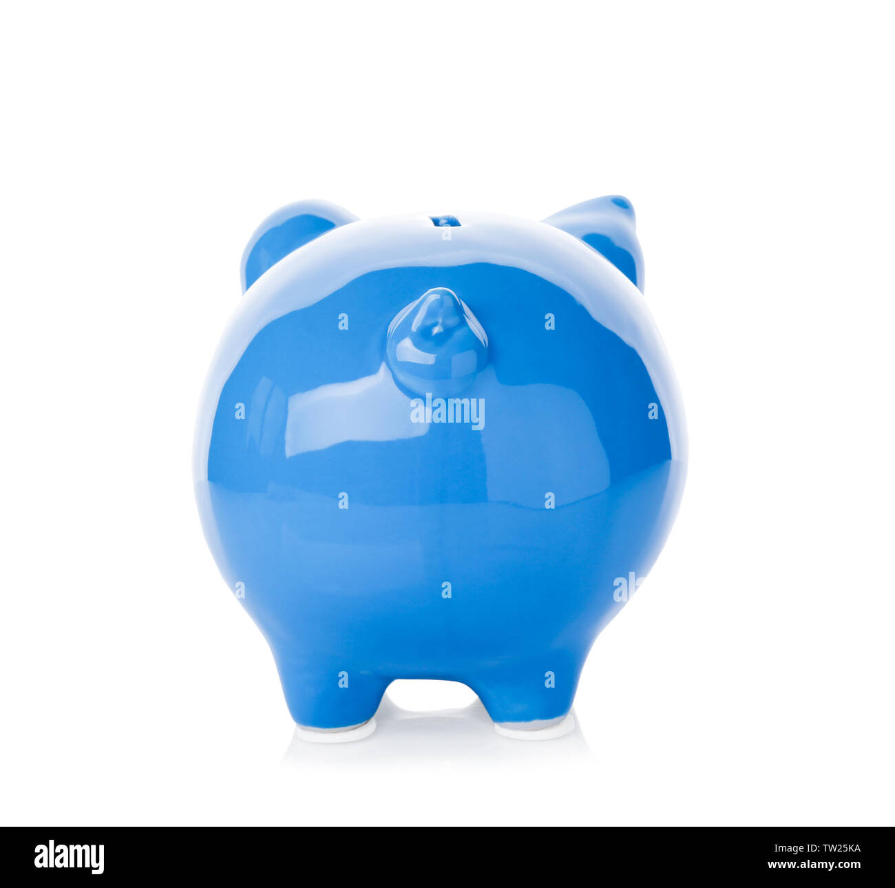 Blue ceramic piggy bank on white background Stock Photo - Alamy