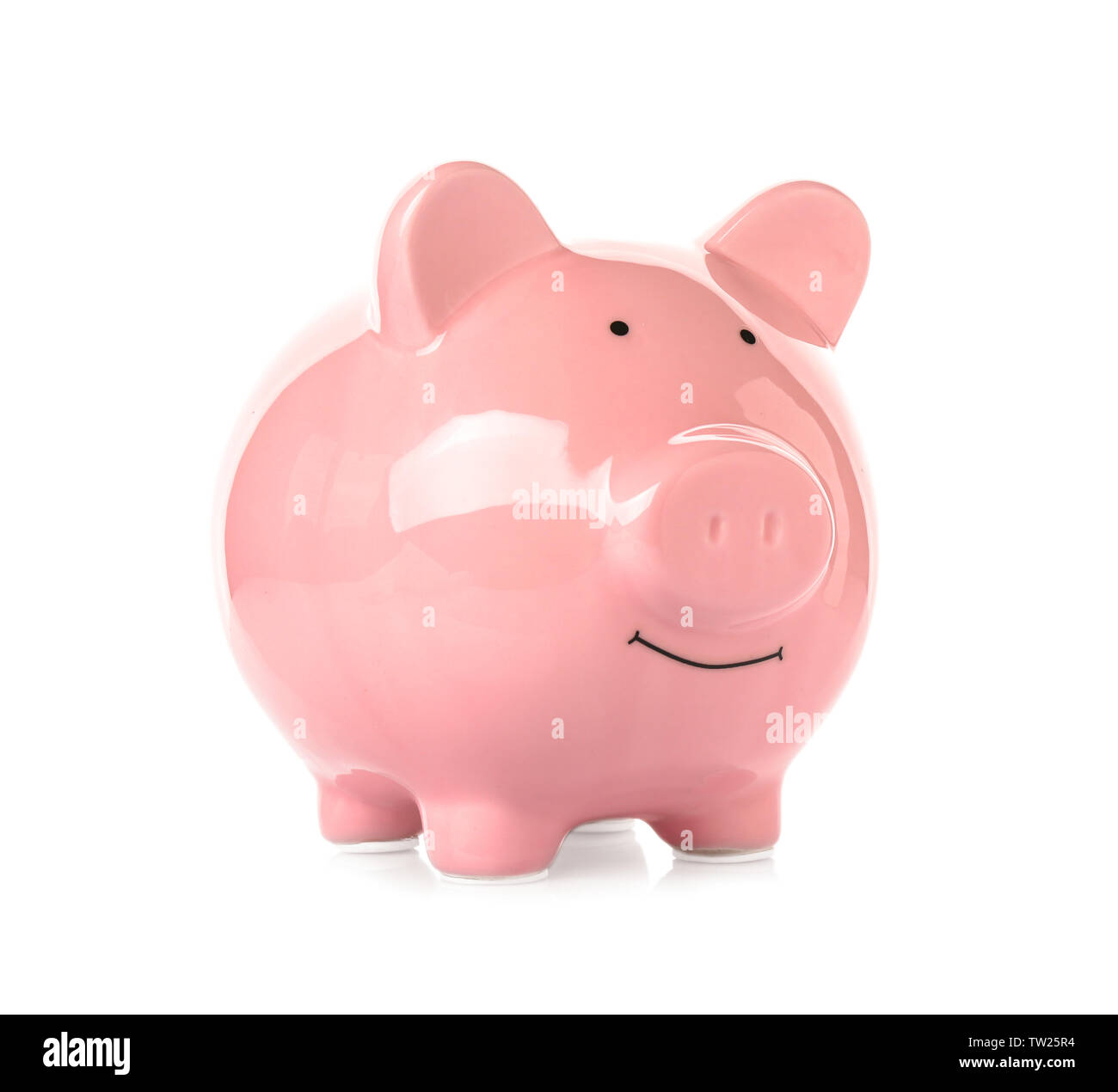 Pink ceramic piggy bank on white background Stock Photo - Alamy
