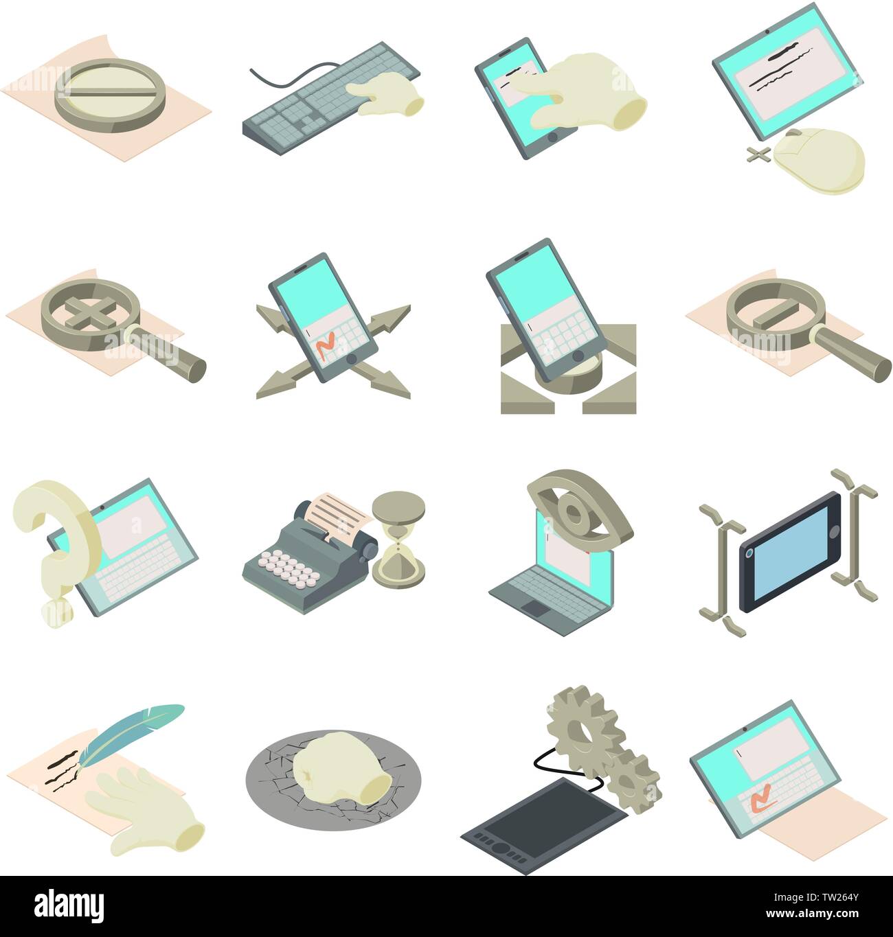 Compose icons set, isometric style Stock Vector