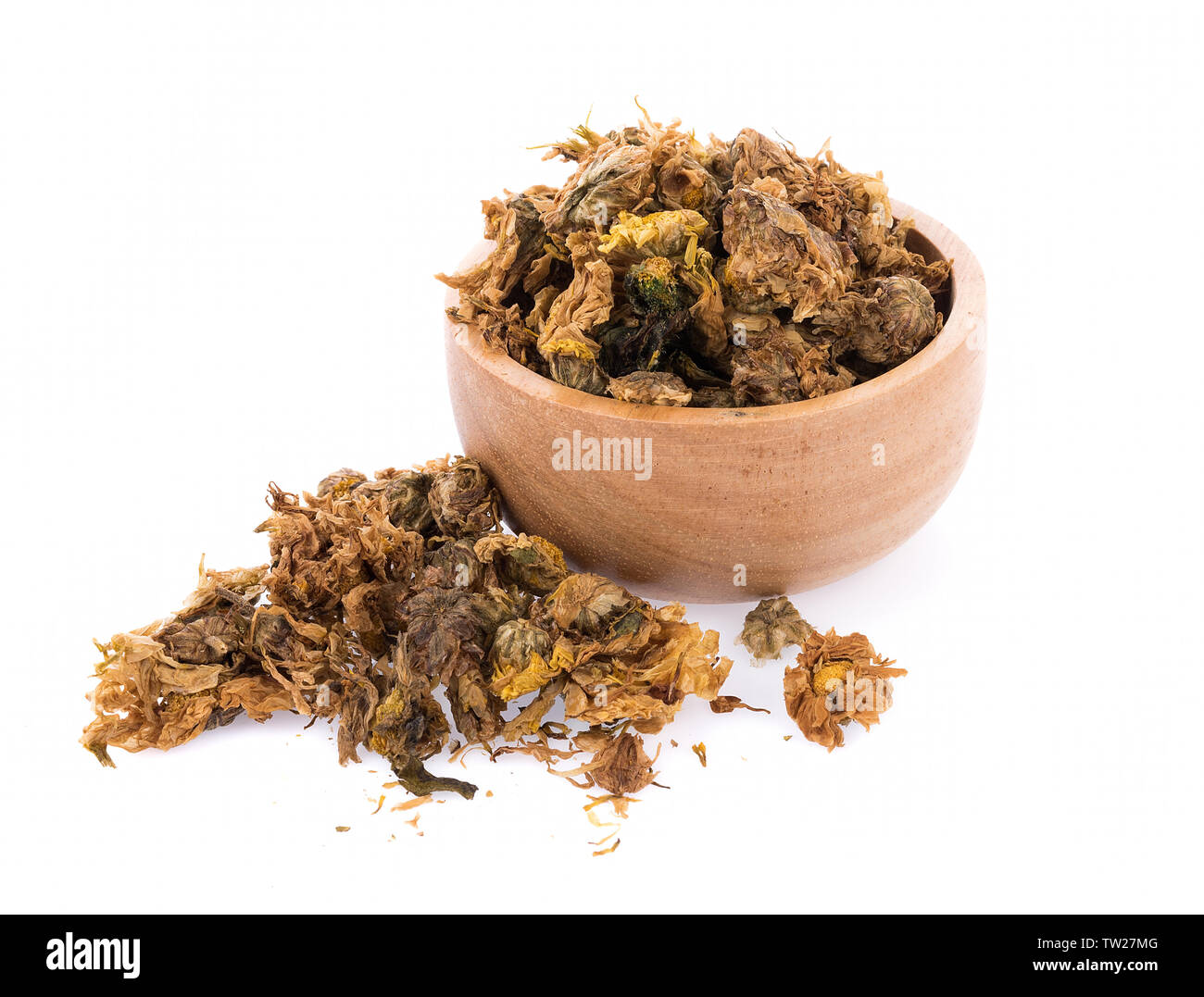 Dried chrysanthemum flowers isolated on white background Stock Photo