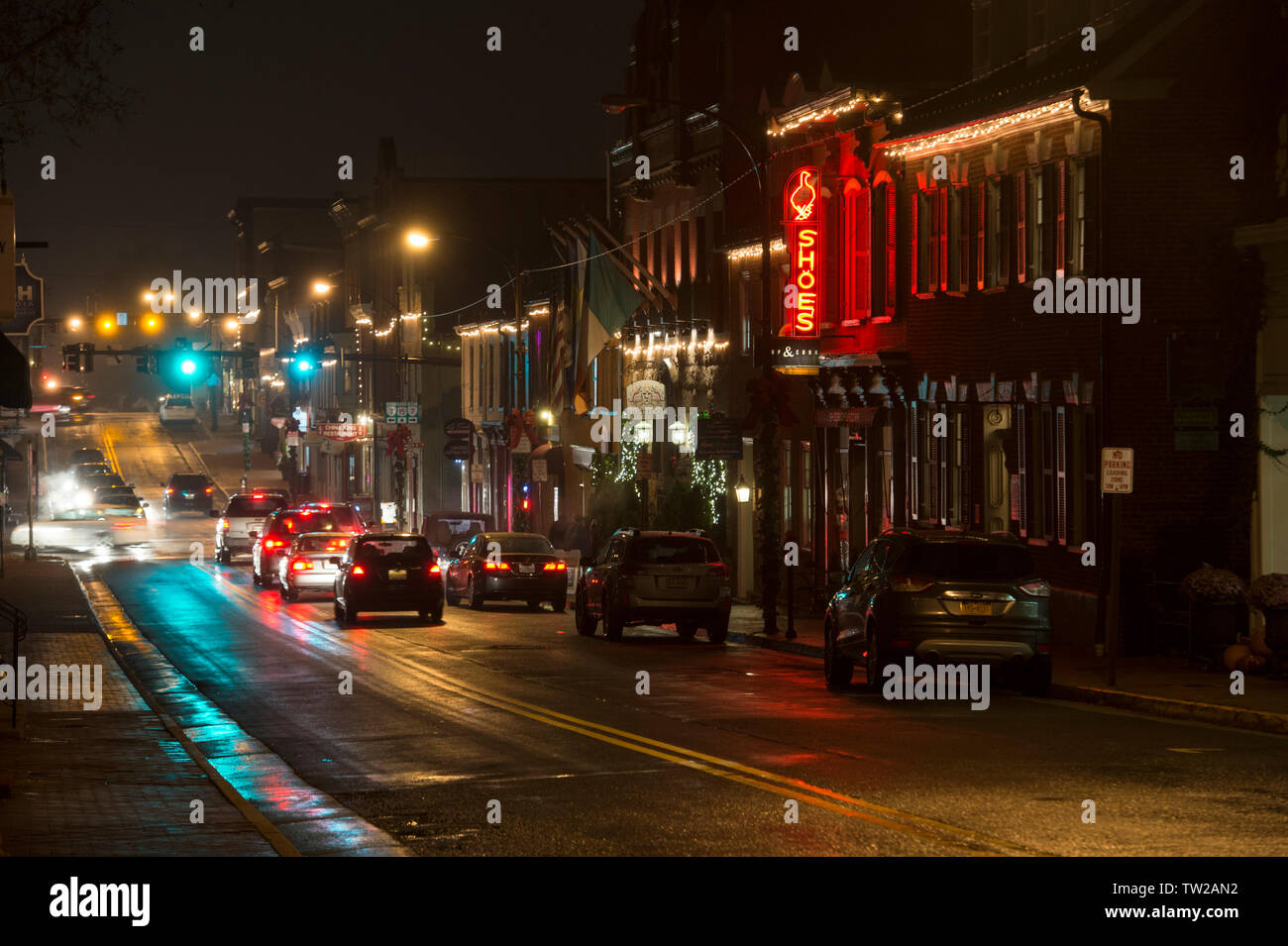 UNITED STATES - November 30, 2015: Downtown Leesburg in Loudoun County Virginia. This view looking south along North King Street.  (Photo by Douglas G Stock Photo
