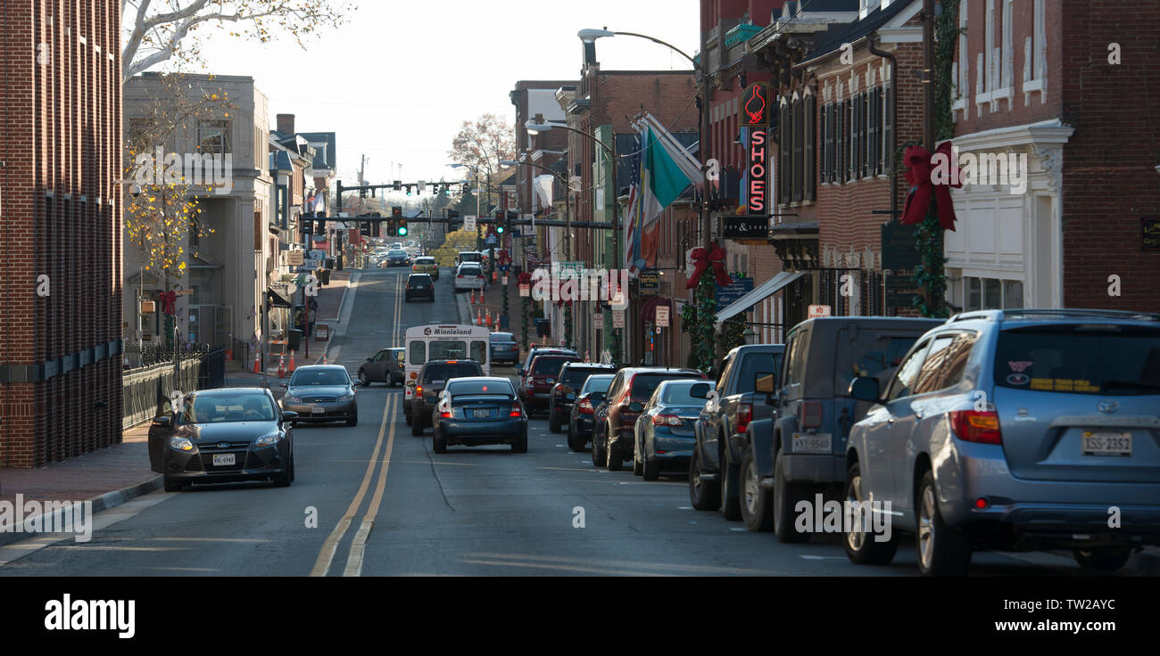 UNITED STATES - November 23, 2015: King Street looking south in downtown Leesburg Virginia on November 23, 2015. (Photo By Douglas Graham/Loudoun Now) Stock Photo