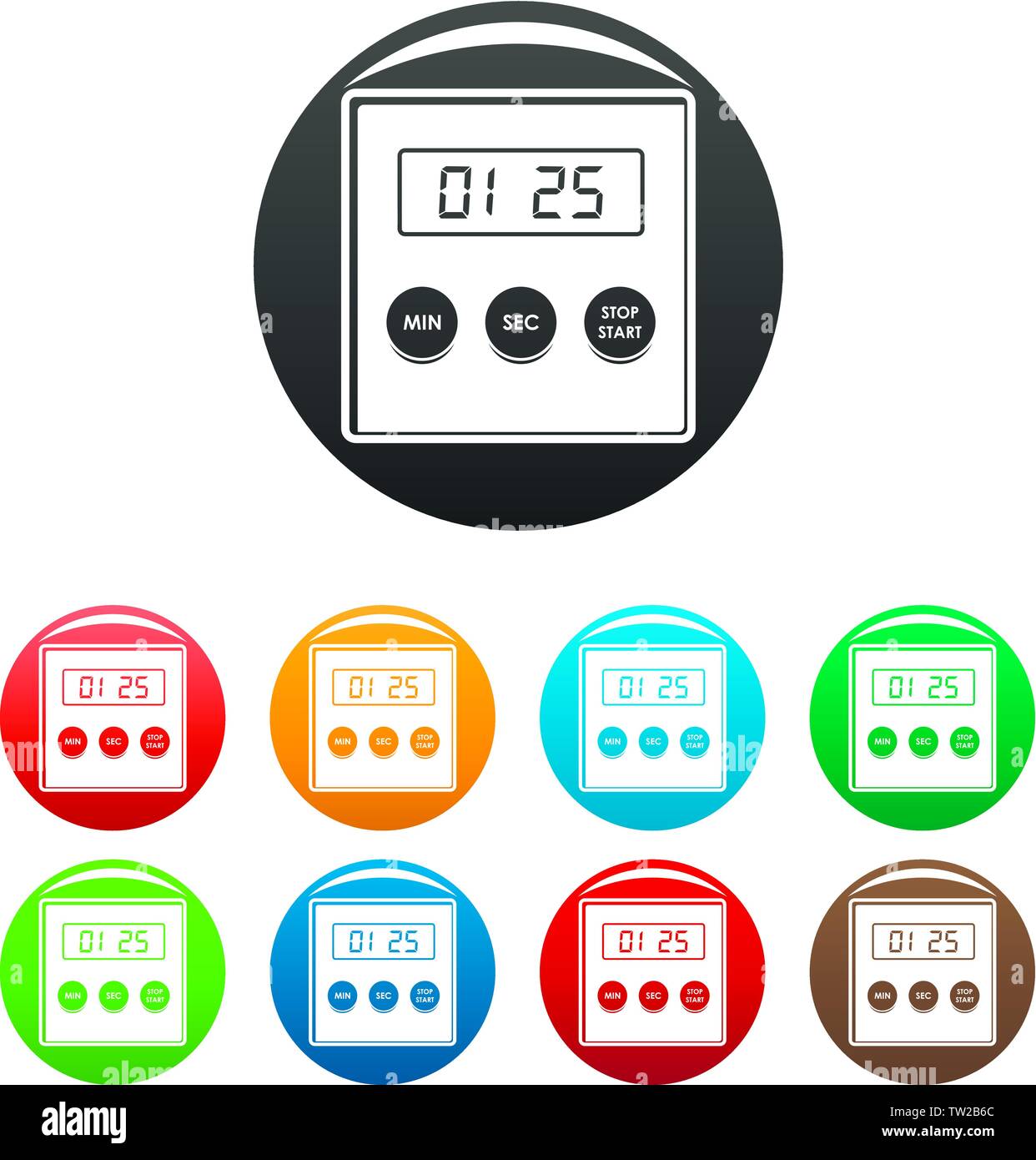 Alarm clock icons set 9 color vector isolated on white for any design ...