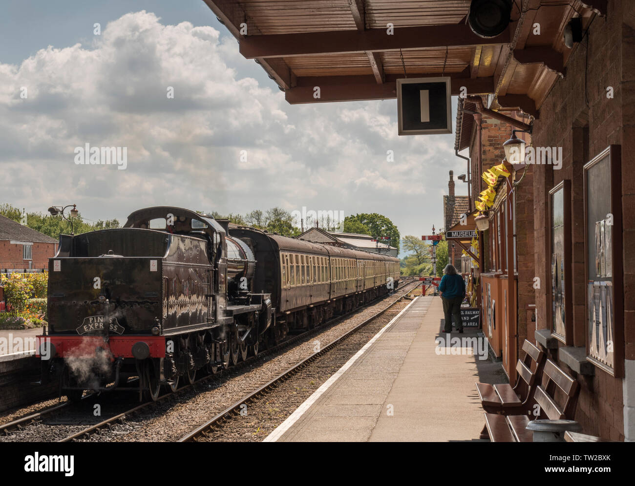 Steam train at Bishop's Lydeard Station on the West Somerset Railway, Somerset, England UK Stock Photo