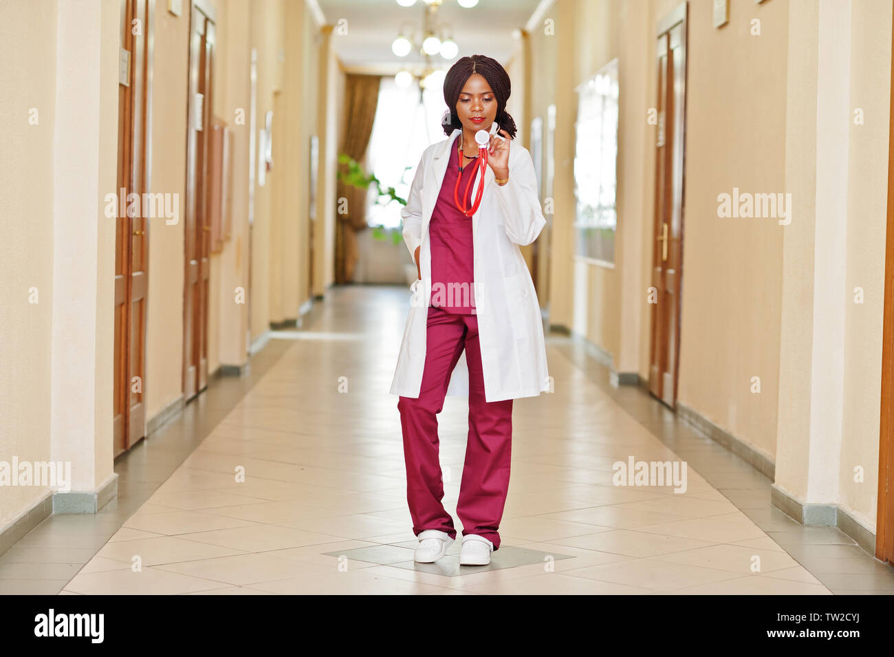 Professional african female doctor at the hospital. Medical healthcare business and doctor service of Africa. Stock Photo