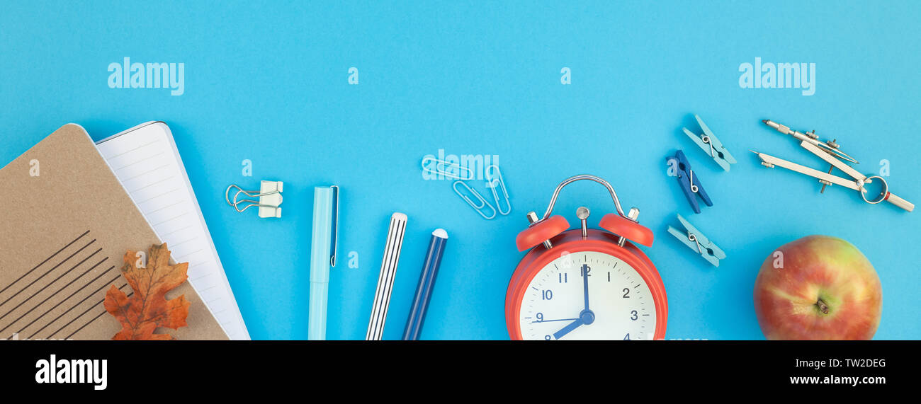 Creative flat lay top view back to school concept with color school and ...