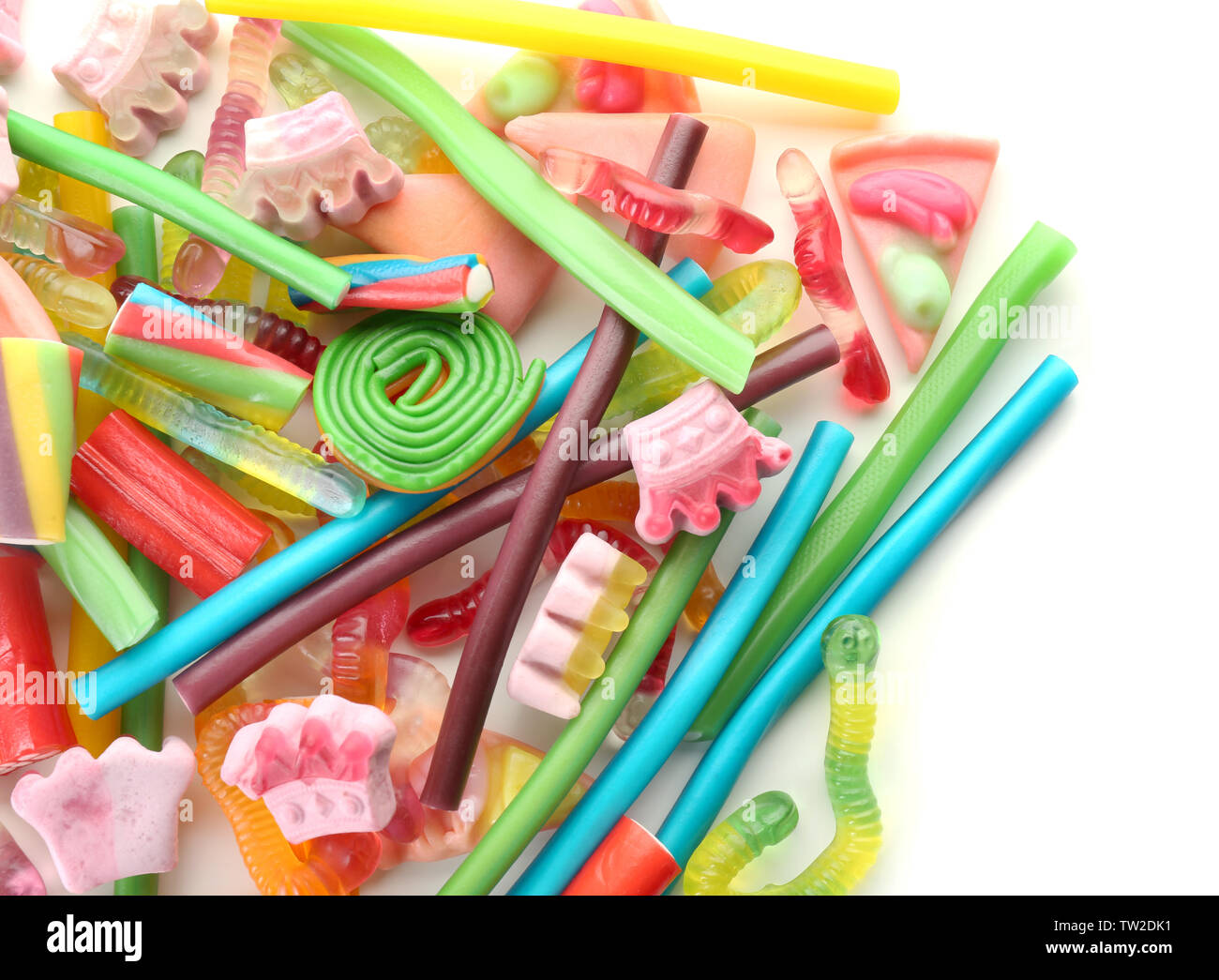Colorful jelly candies on white background Stock Photo - Alamy