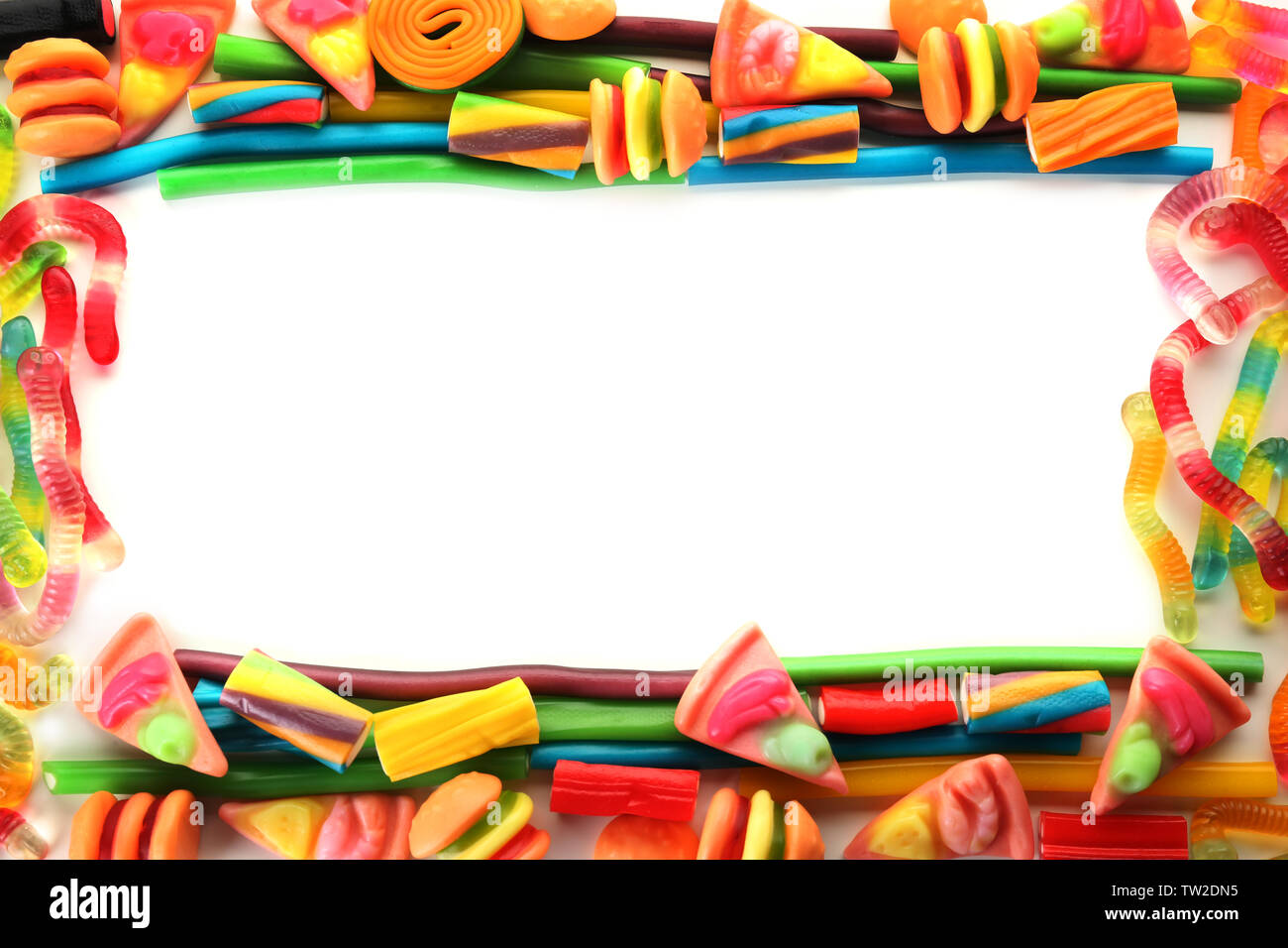 Frame made of colorful jelly candies on white background Stock Photo ...
