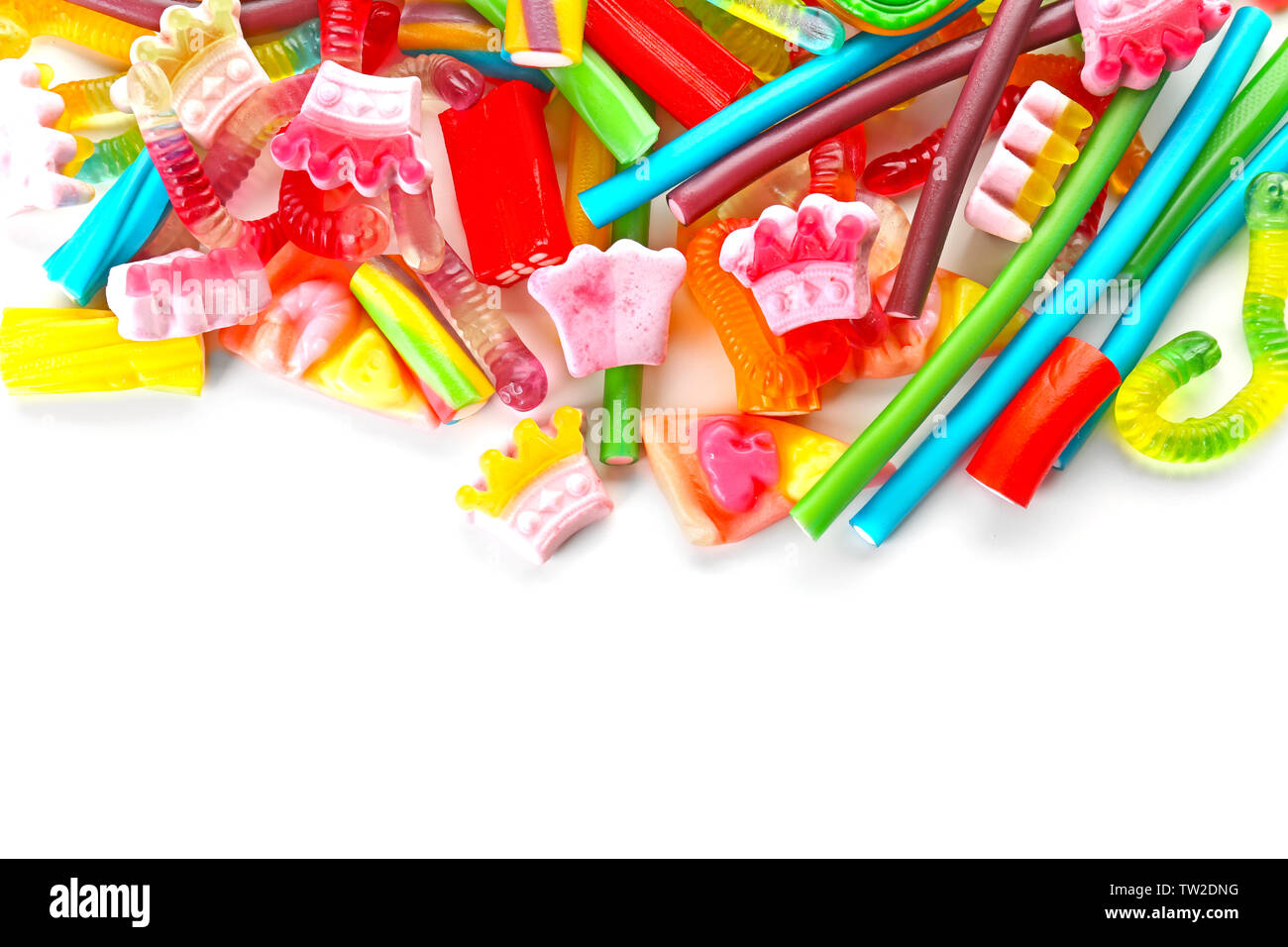 Colorful jelly candies on white background Stock Photo - Alamy