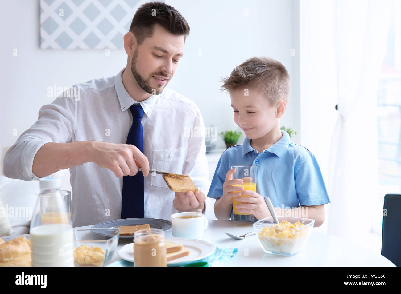 https://c8.alamy.com/comp/TW2G50/dad-and-son-having-lunch-at-home-TW2G50.jpg