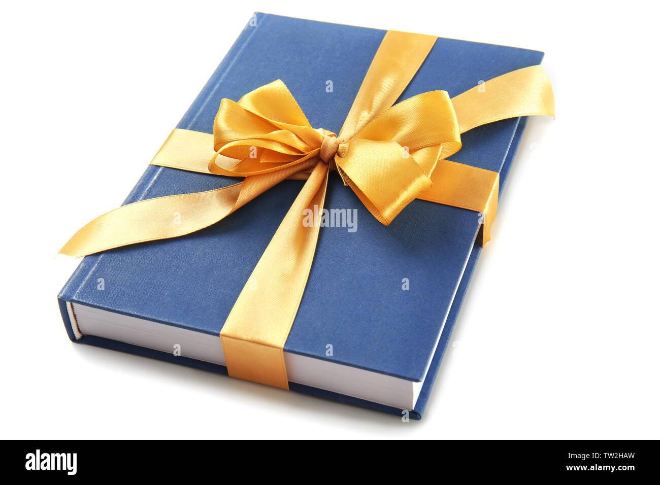 Book with ribbon as gift on white background Stock Photo - Alamy