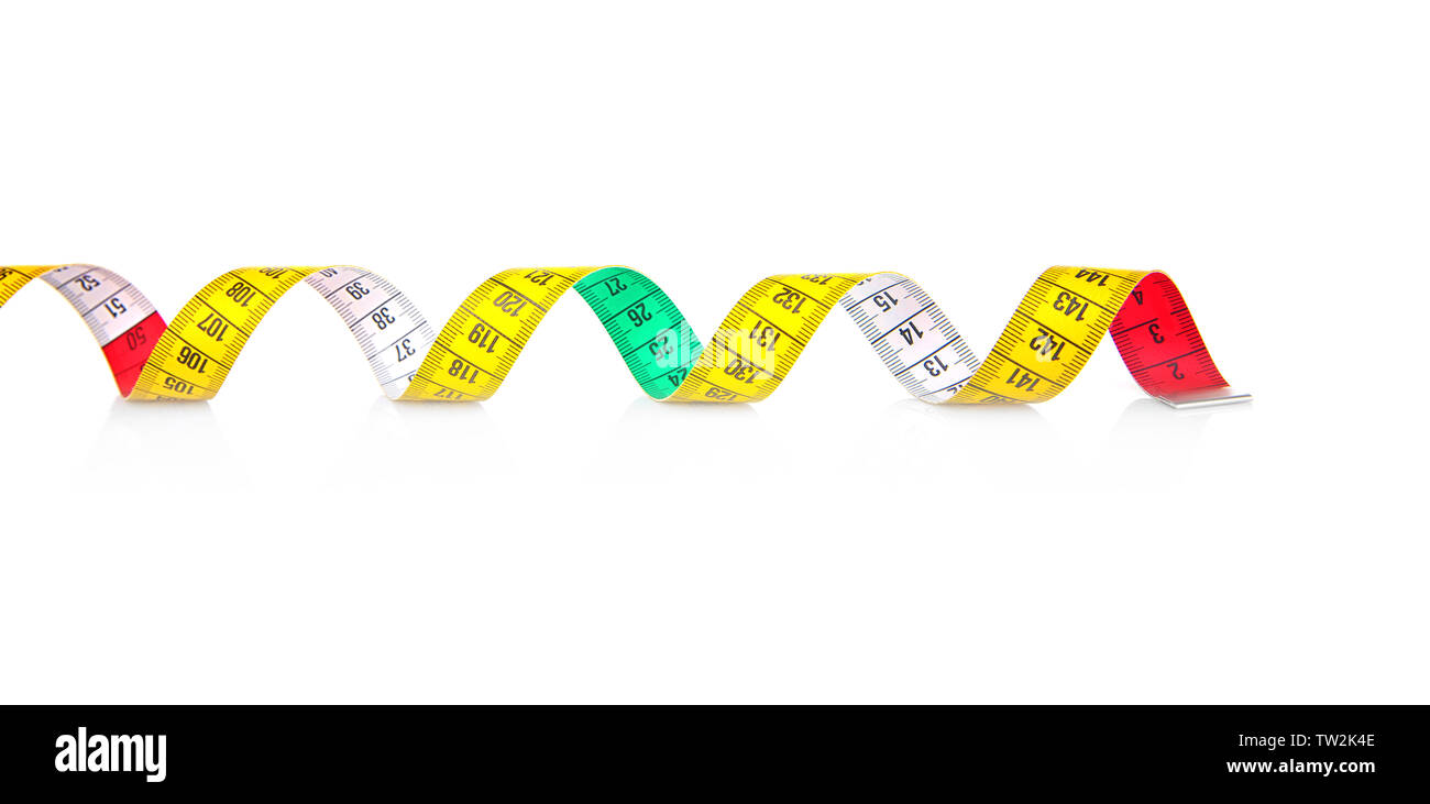 Diet concept. Color measuring tape on white background Stock Photo - Alamy
