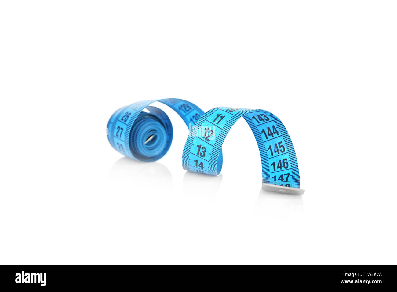 Diet concept. Color measuring tape on white background Stock Photo - Alamy