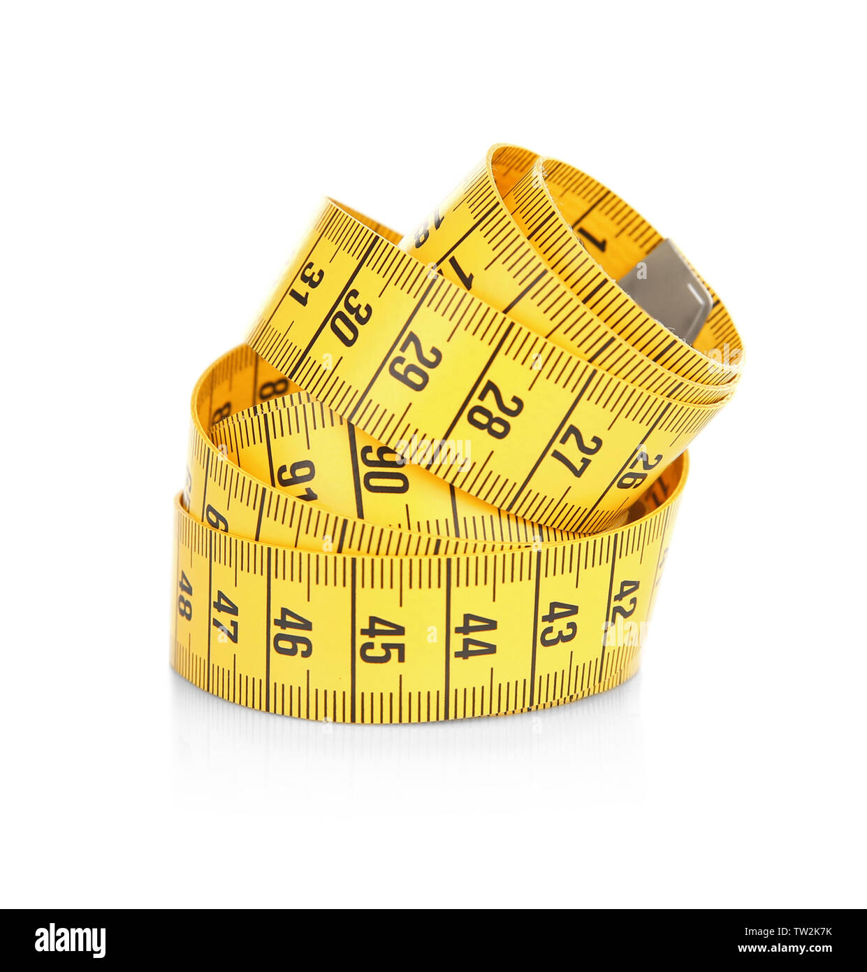 Diet concept. Color measuring tape on white background Stock Photo - Alamy