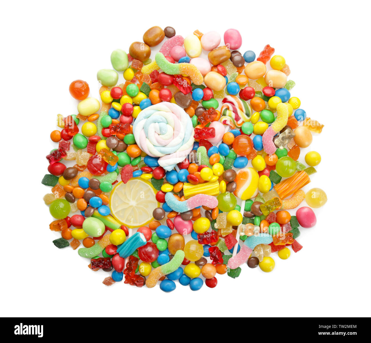 Colorful candies on white background Stock Photo - Alamy