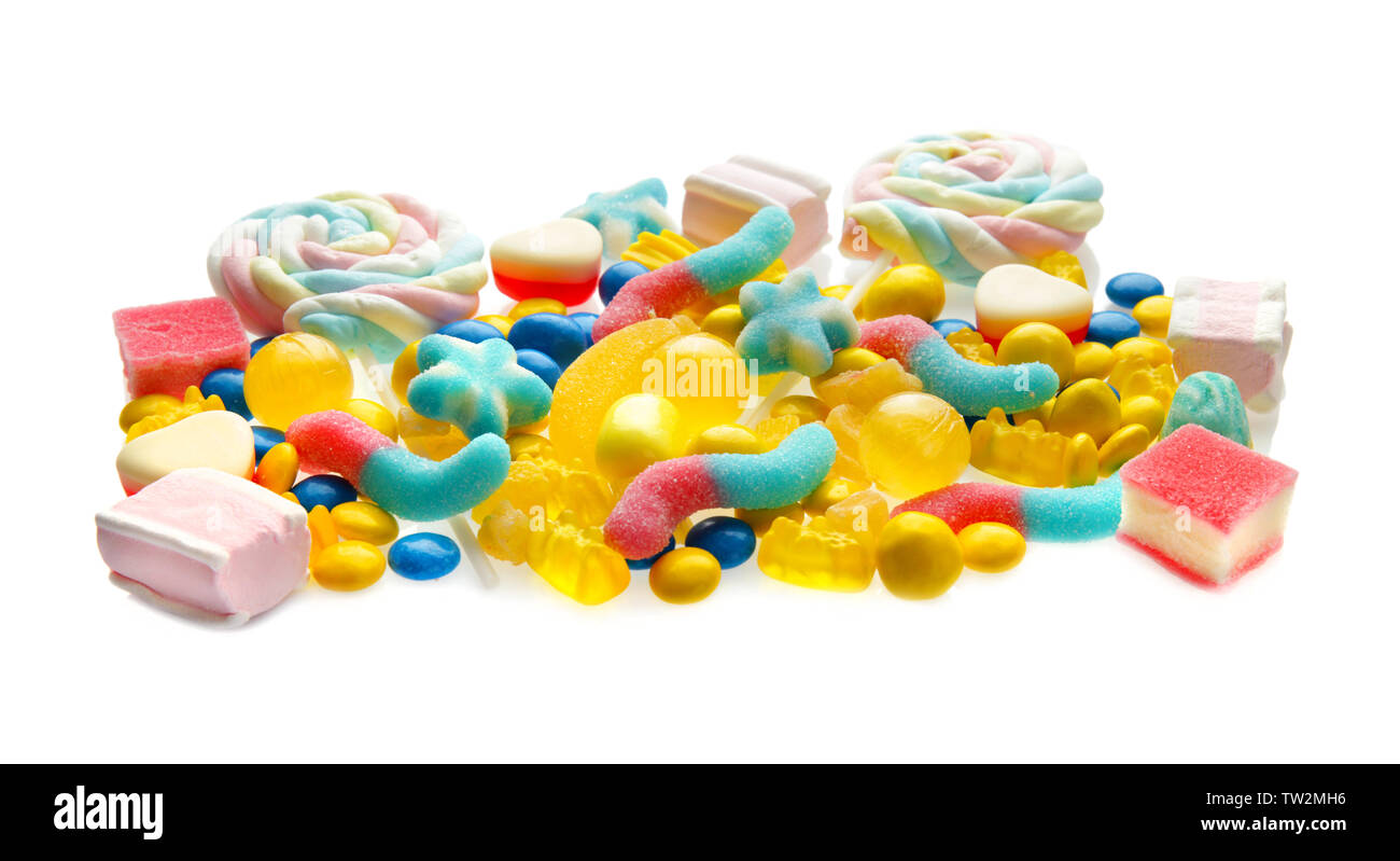 Colorful candies on white background Stock Photo - Alamy