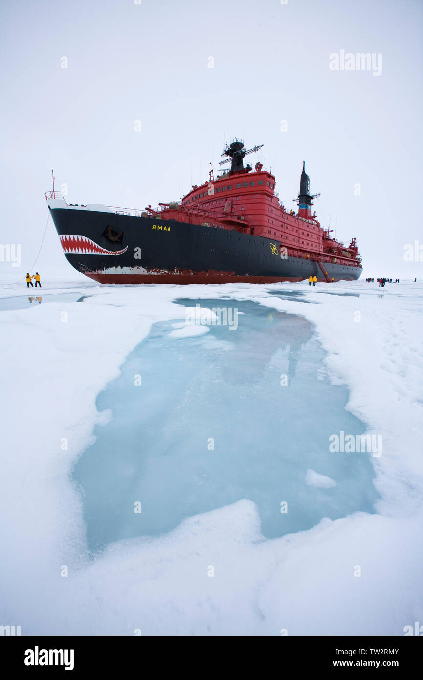Russian nuclear icebreaker Yamal at North Pole Stock Photo