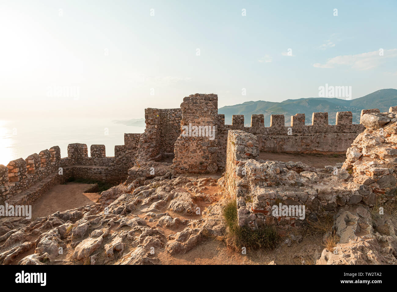 Panorama ancient Greco Roman city. Ruins of an ancient fortress, Alanya ...