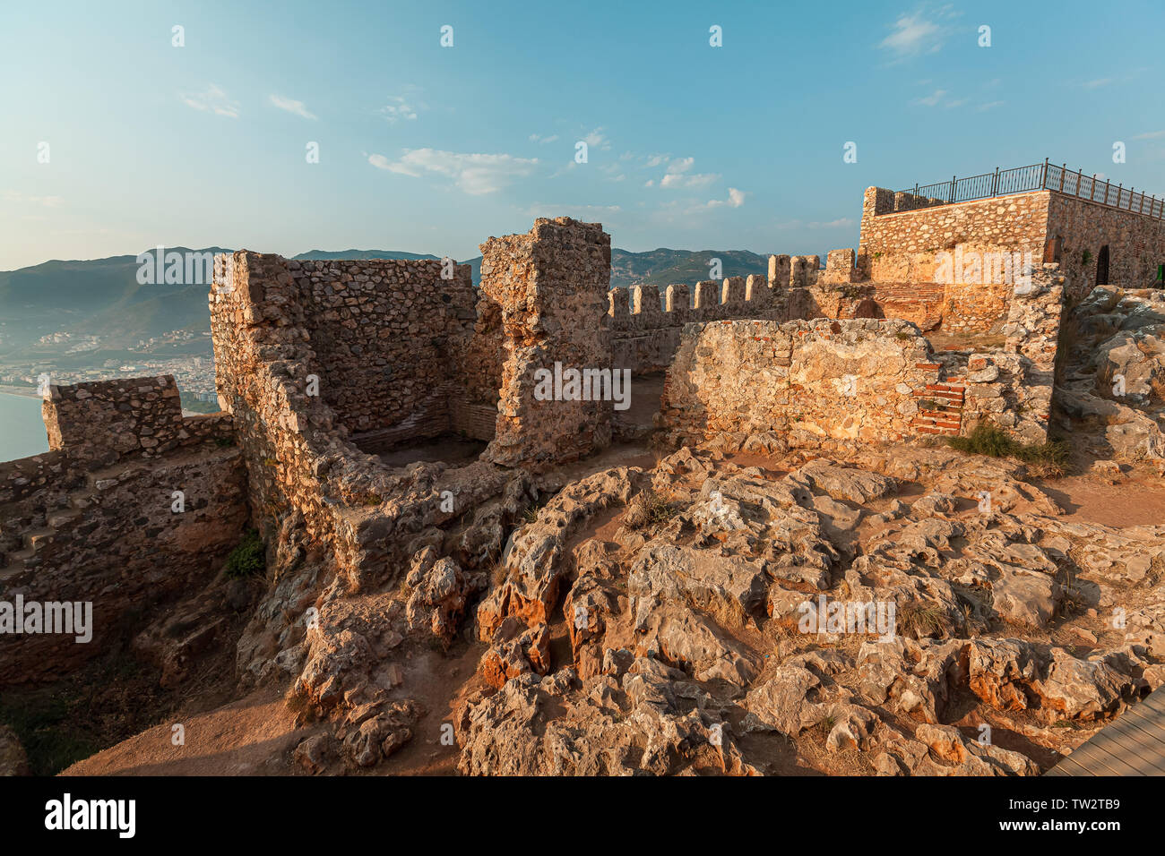 Panorama ancient Greco Roman city. Ruins of an ancient fortress, Alanya ...